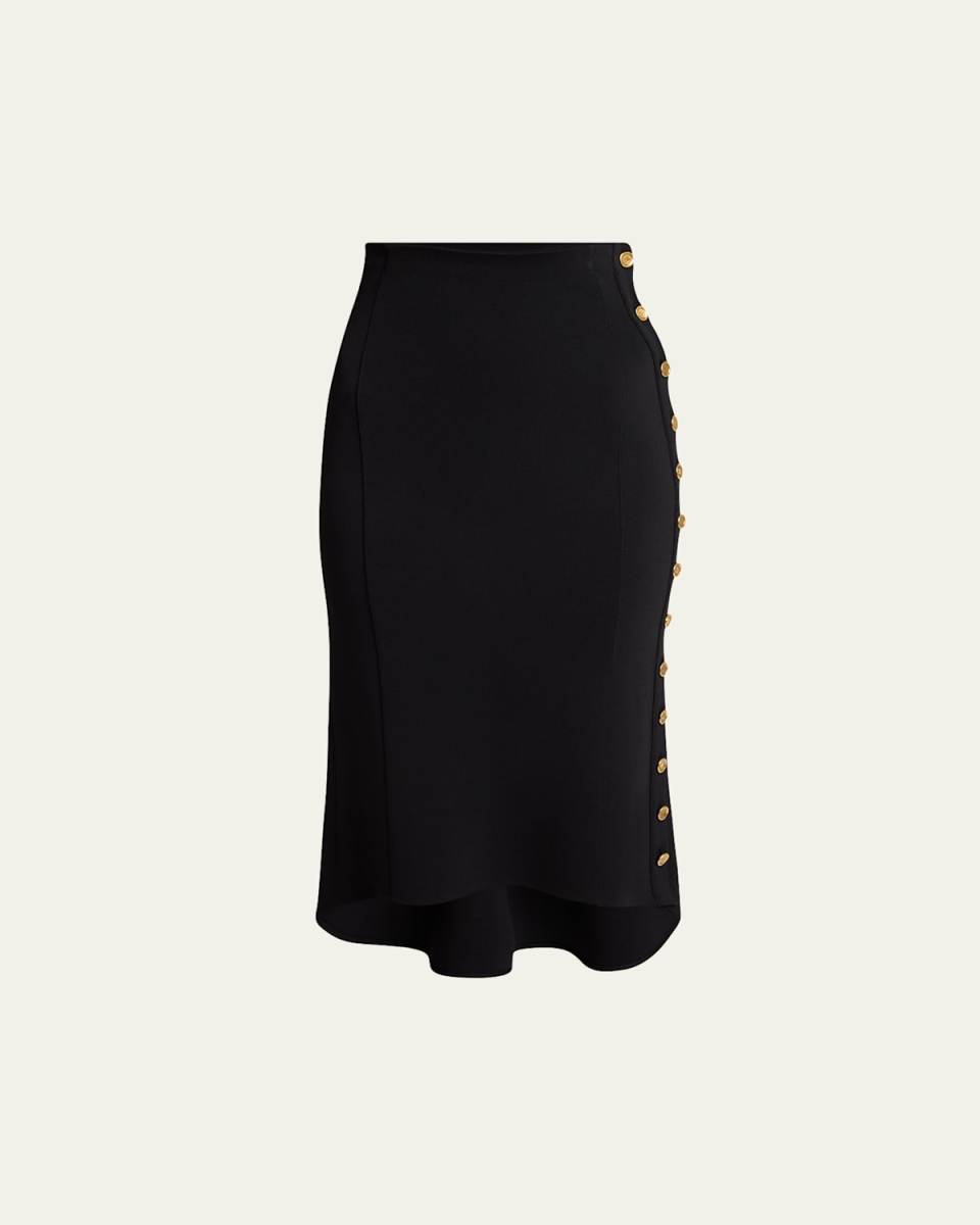 Pencil Buttoned Midi High-Low Skirt